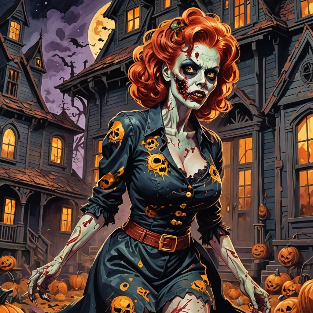 Retro Pinup Zombie in Gouache Style