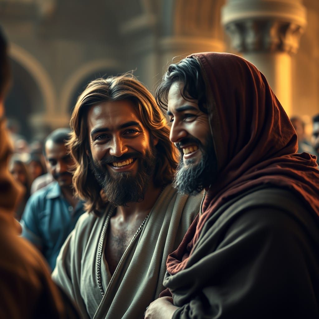 Hyperrealistic Jesus in Conversation with Woman