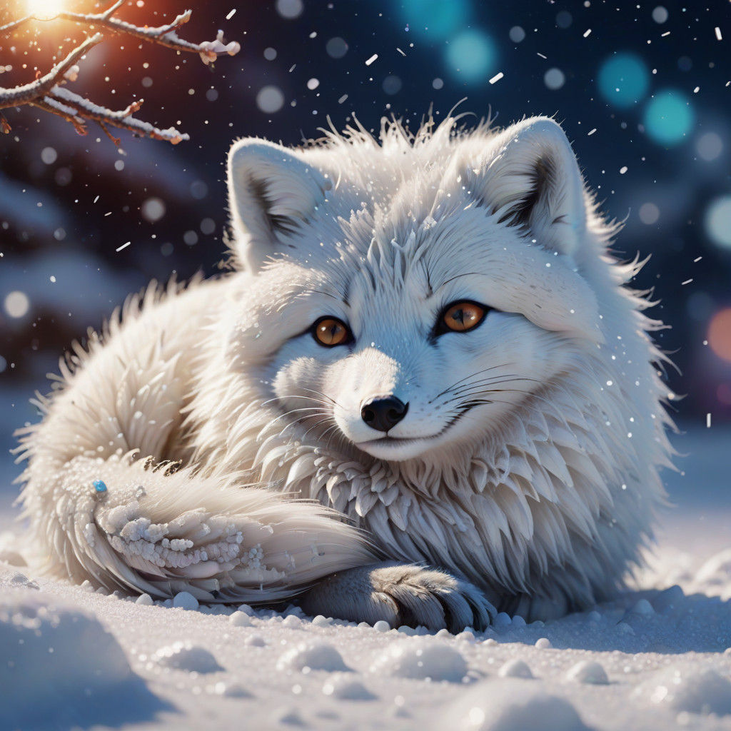 Vibrant Arctic Fox in Celestial Snow