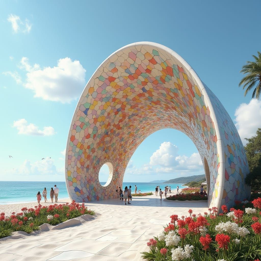 Futuristic Ceramic Canopy Sculpture by the Sea
