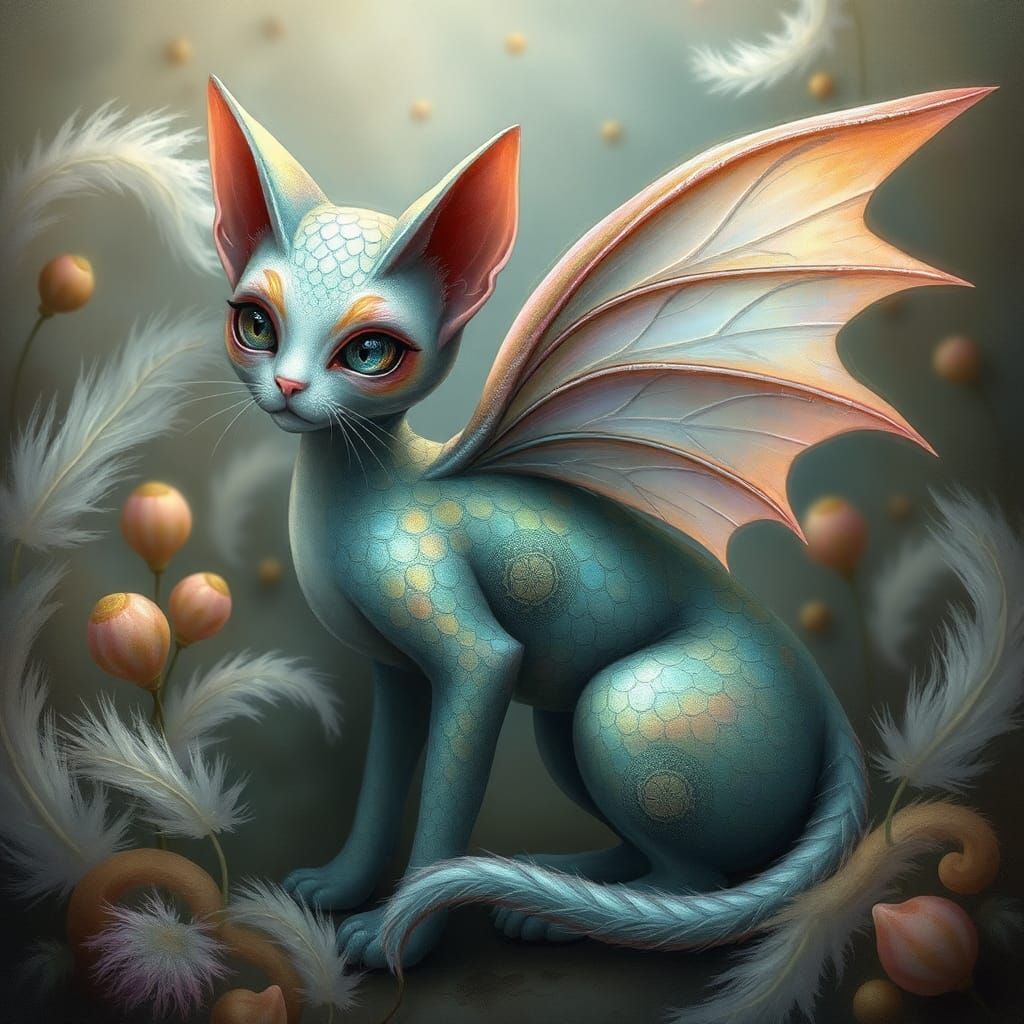Mystical Fairy Dragon Cat in Ethereal Setting