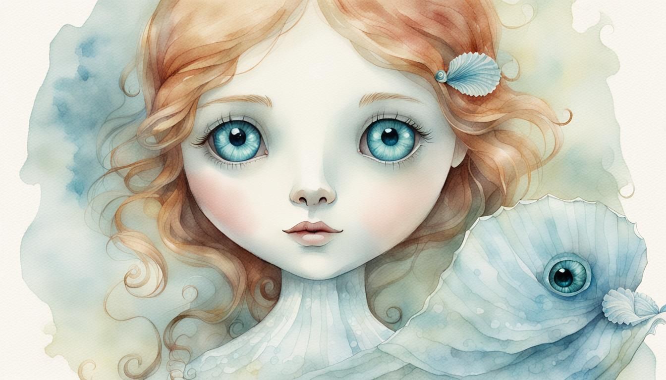 Ethereal Ghost with Vintage Postcard: Watercolor Illustratio...