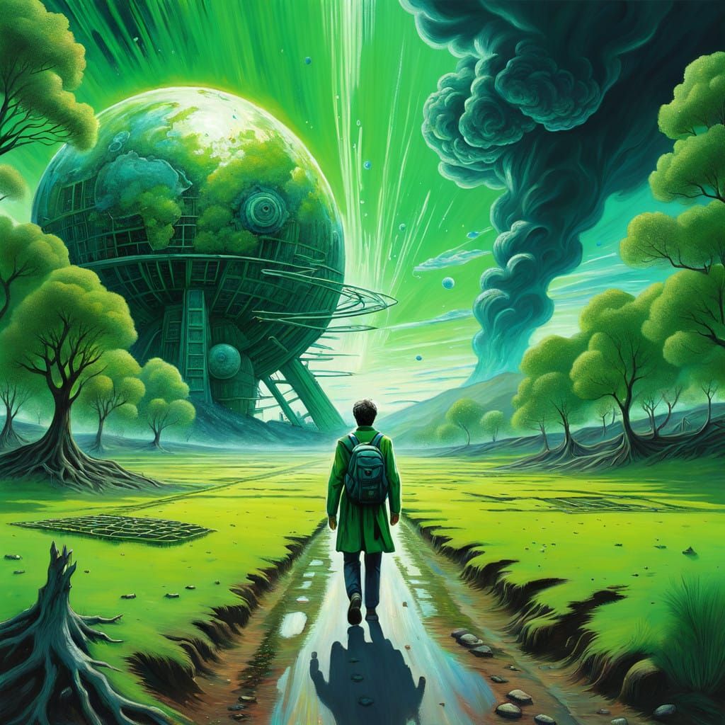 Hopeful Survivor Emerges from Nuclear Ruins in Vibrant Oil P...