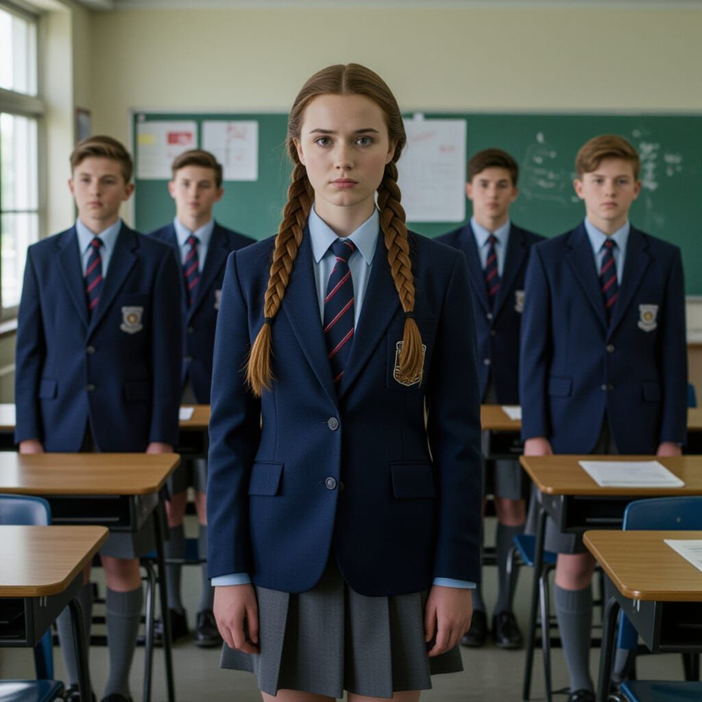 Guilty Student in Classroom: Cinematic Film Still