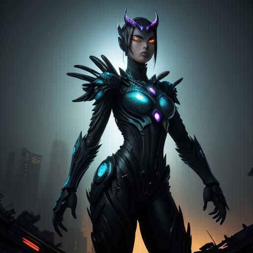 Alien Queen in Ruined City, Manga Style