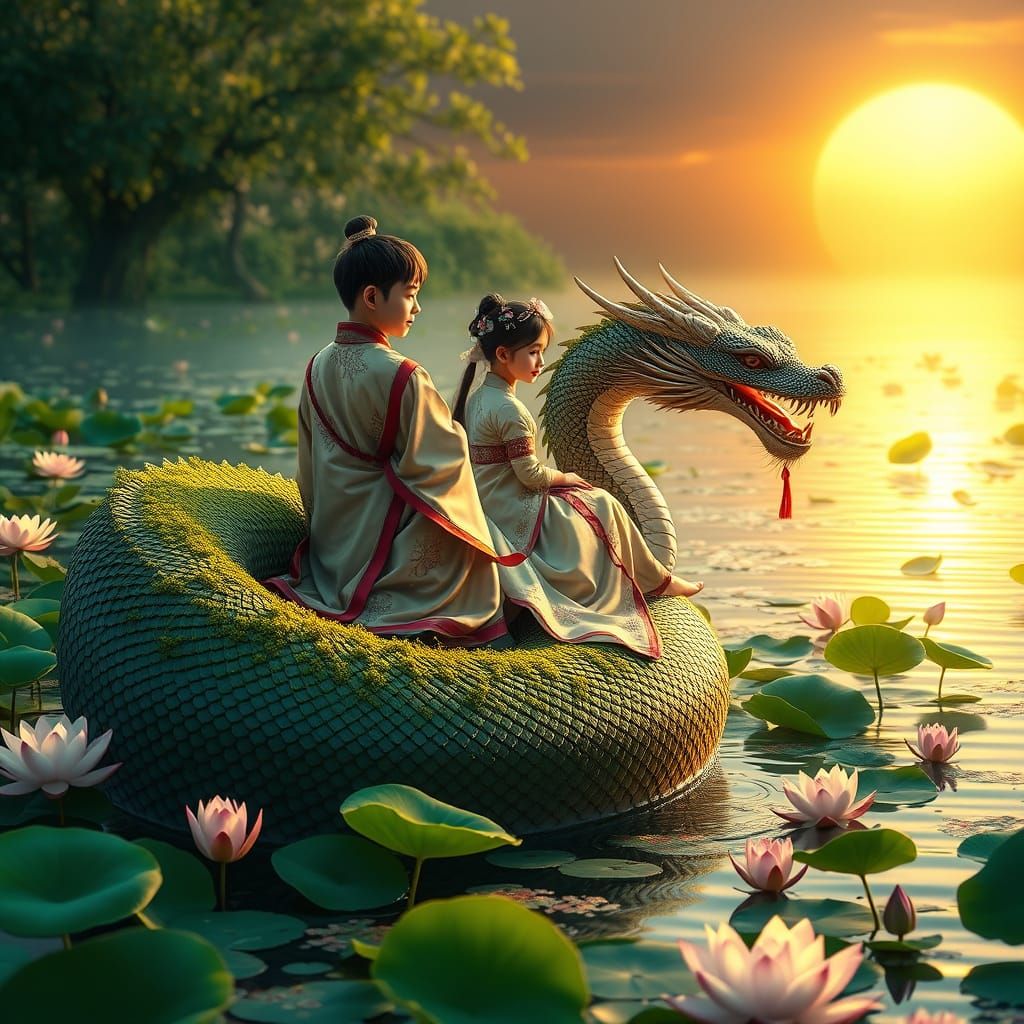 Mystical Hanfu Youth Amidst Lotus Pond Serenity