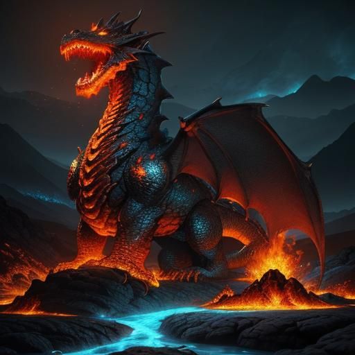 Magma Dragon Breathing Fire: Fantasy Concept Art