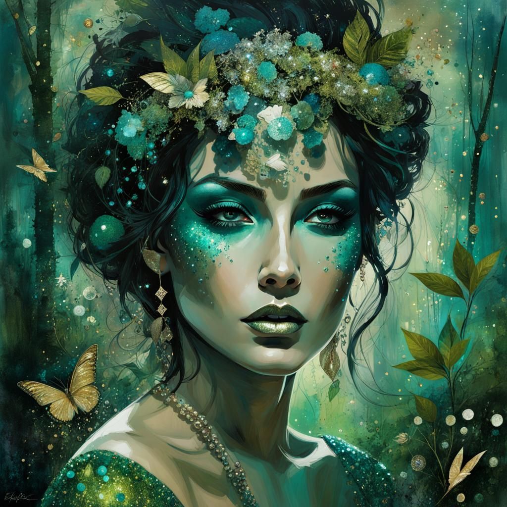 Fae in Enchanted Forest with Glitter Explosion