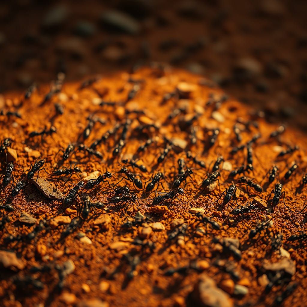 Fantastical Earthy Terrain Teeming with Hyperrealistic Ants
