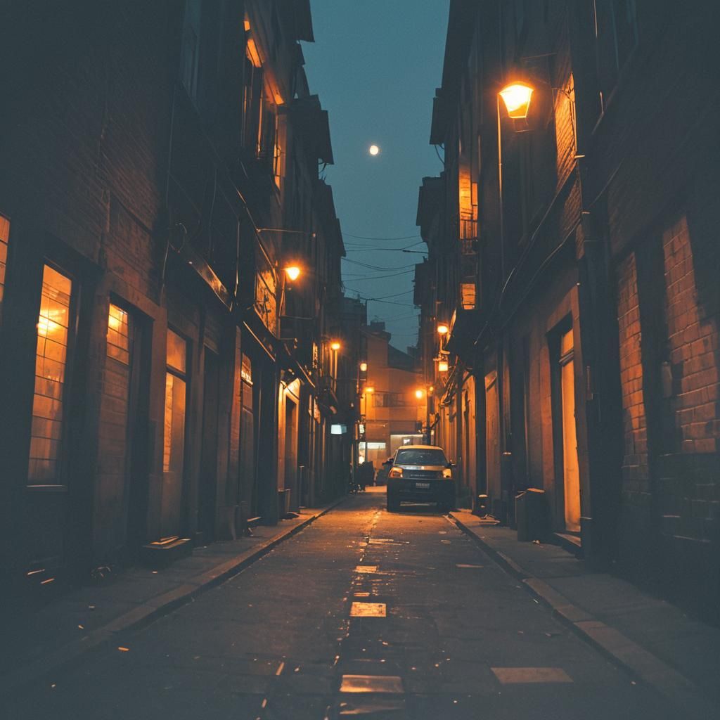 Misty Alleyway at Dusk in Cinematic Style