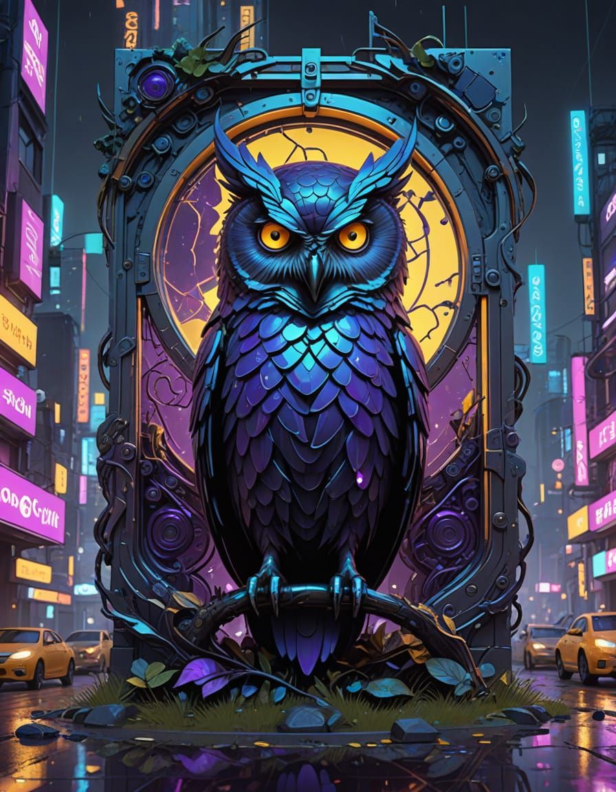 Cyberpunk Owl House in Futuristic Cityscape