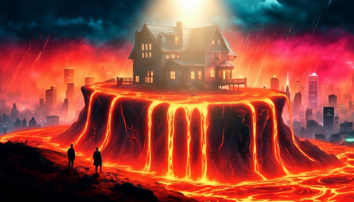 Cyberpunk House on Cliff Edge Overlooking Neon City