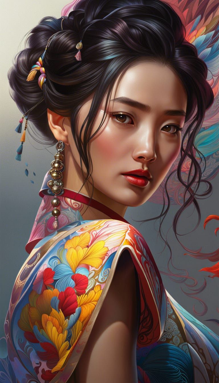 Hyperrealistic Korean Lady Concept Art Portrait