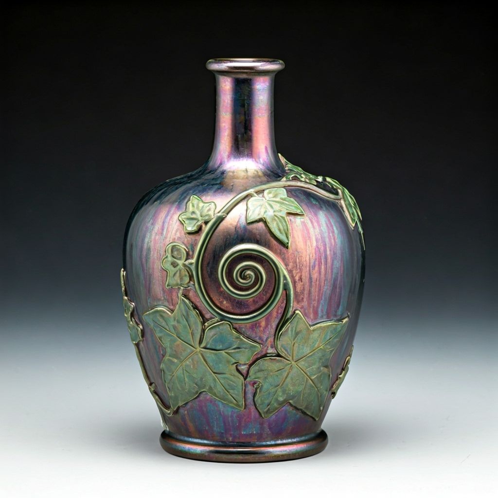 Iridescent Amphora Bottle with Carved Ivy
