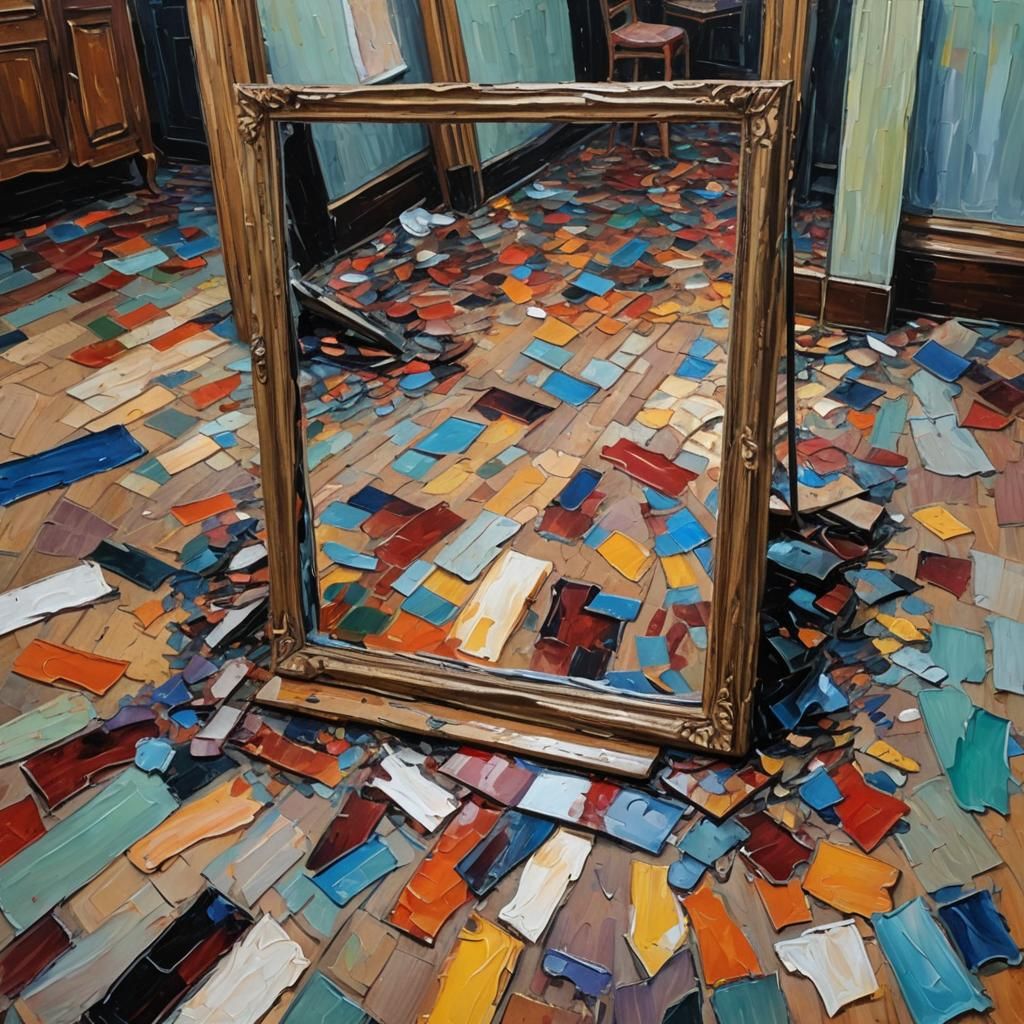 Cursed Mirror Shattered: Expressionist Oil Painting