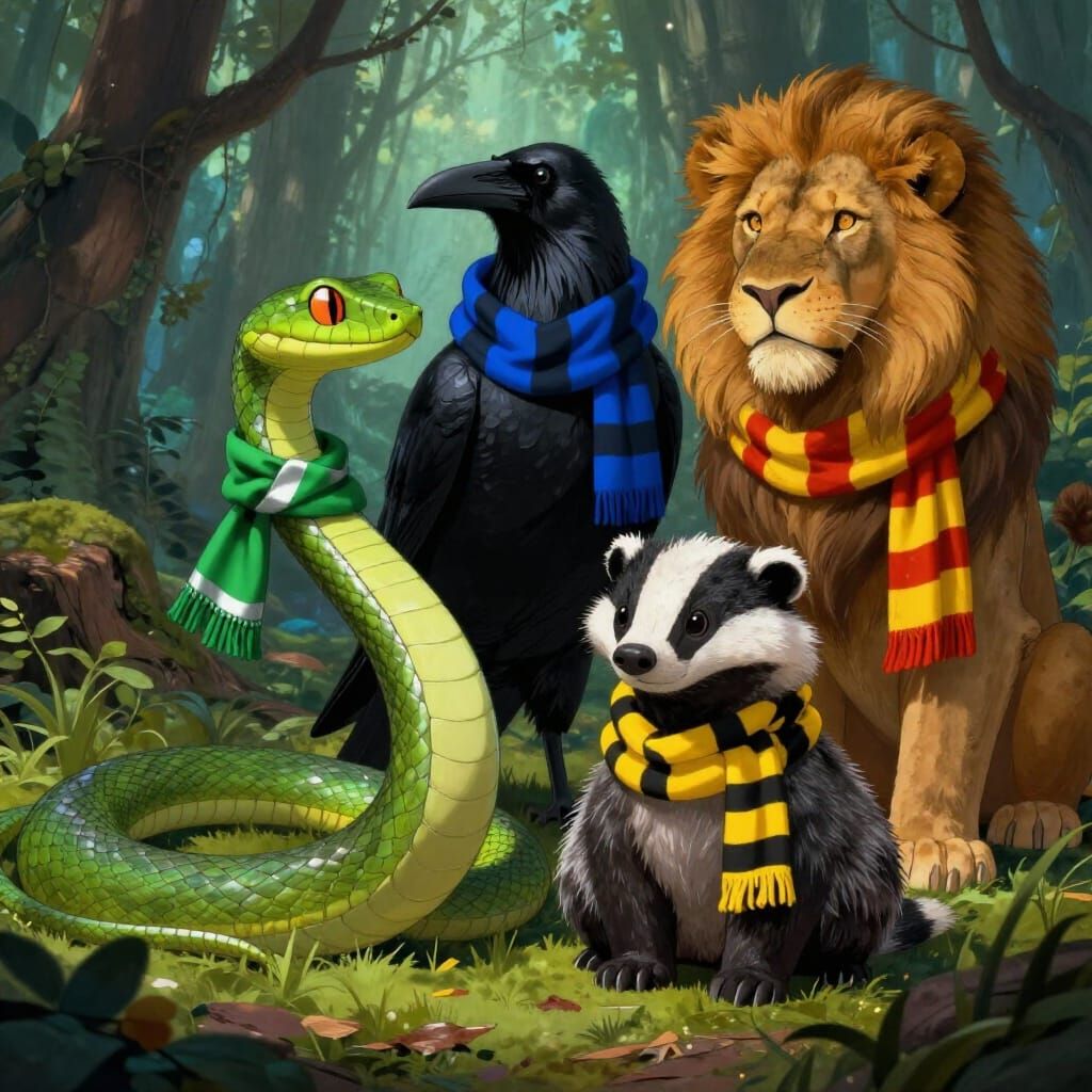 Fantasy Animals in Mystical Forest Clearing