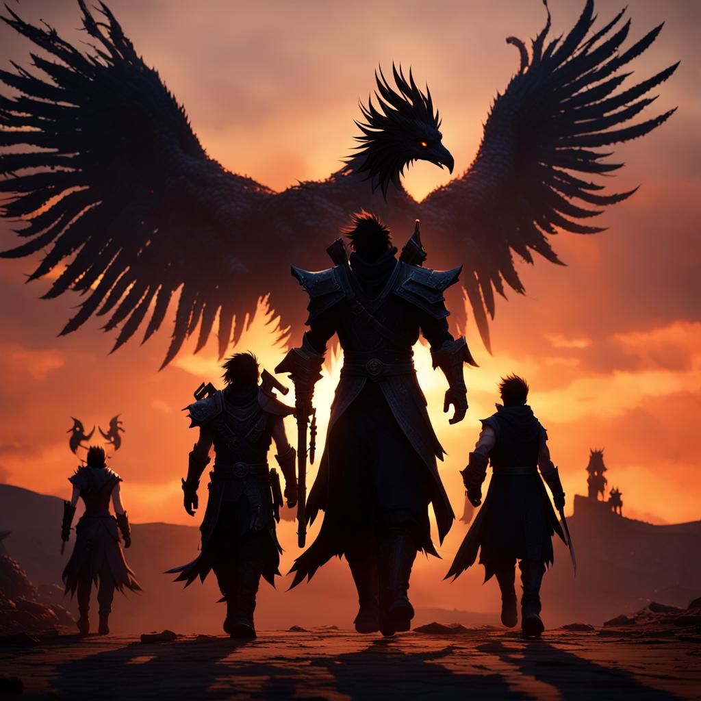 Four Chosen Ones with Phoenix: 3D Game Cinematic