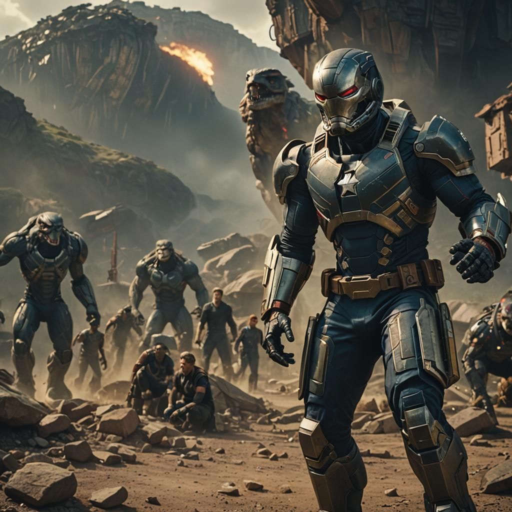 Dramatic Cinematic Film Still in Marvel Style