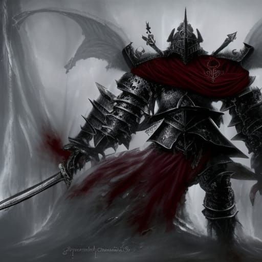 Grimdark Unholy Paladin in Crimson Knight Armor