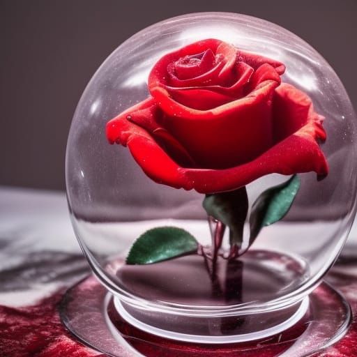 Frozen Red Rose in Glass Dome: Digital Matte Painting