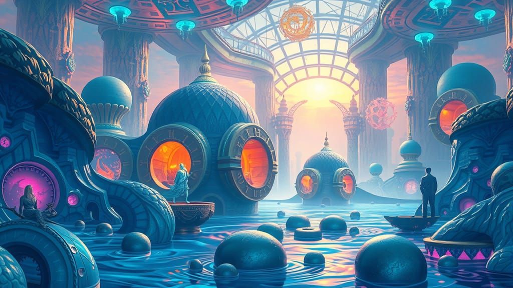 Fantastical Temple of Water in a Flood Aesthetic, with Vibra...