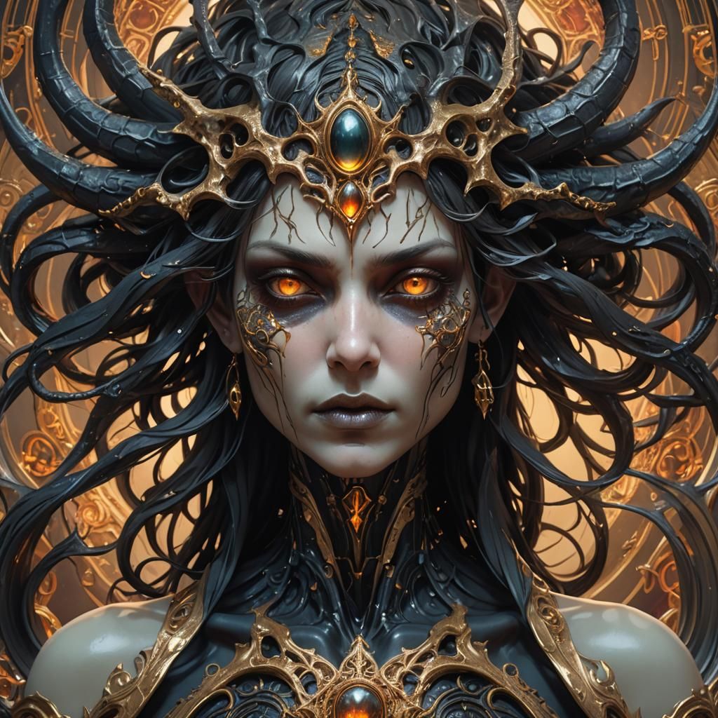 Eldritch Demon Portrait Under Obsidian Midnight Sun