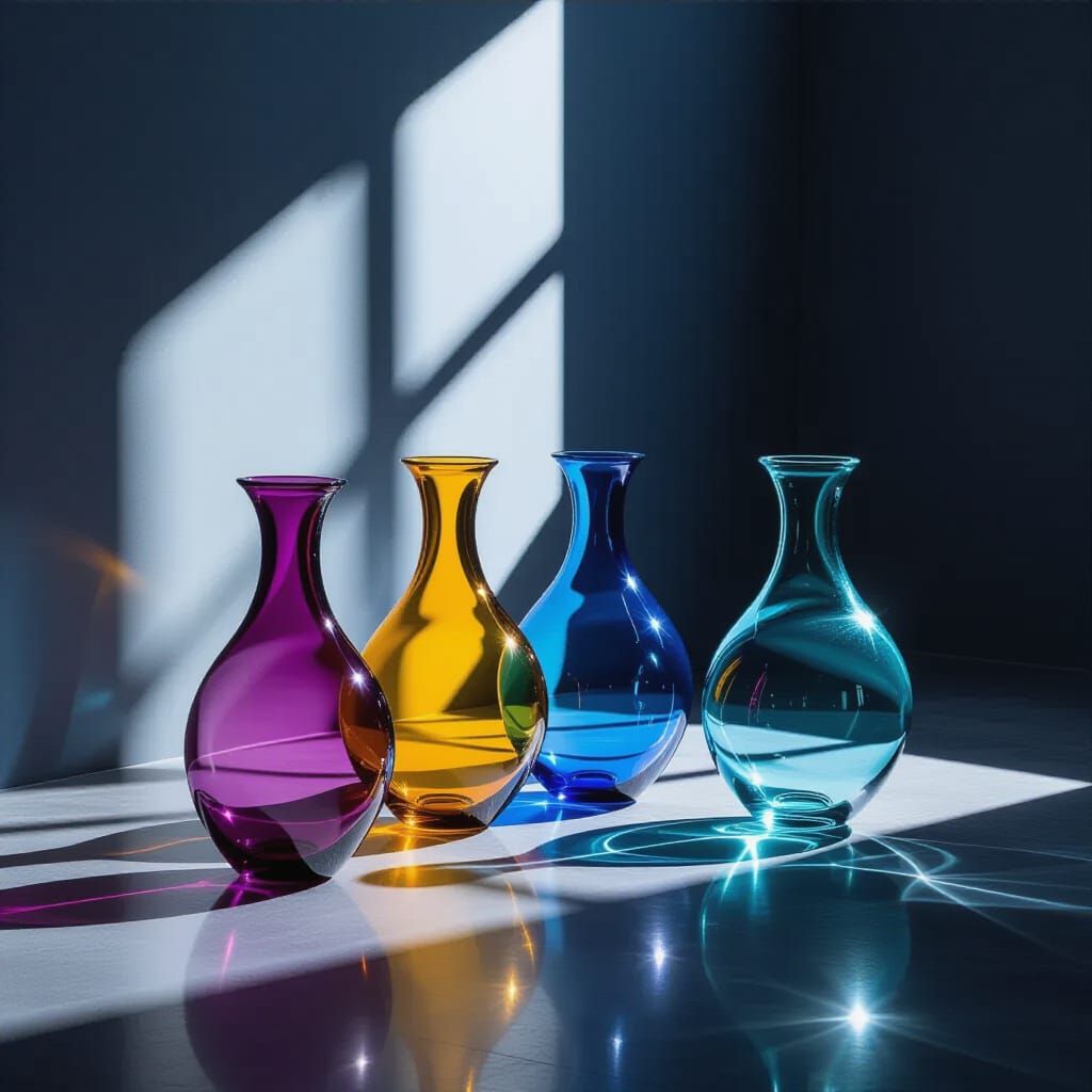 Hyperrealistic Glass Vases with Dramatic Lighting