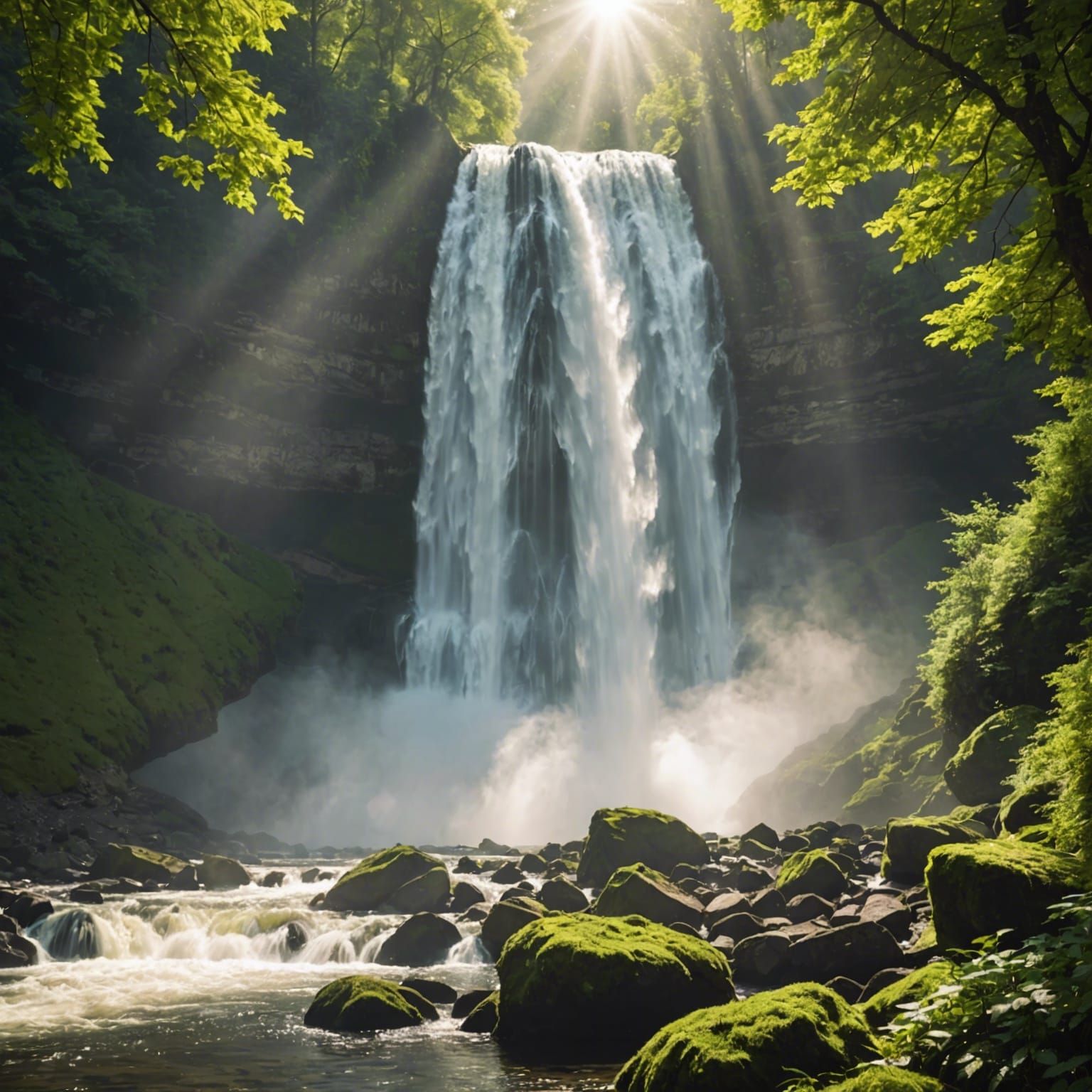 Heavenly Waterfall in Divine Sunshine