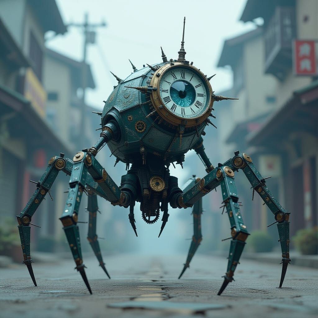 Surreal Time-Warp Creature with Clockwork Eye