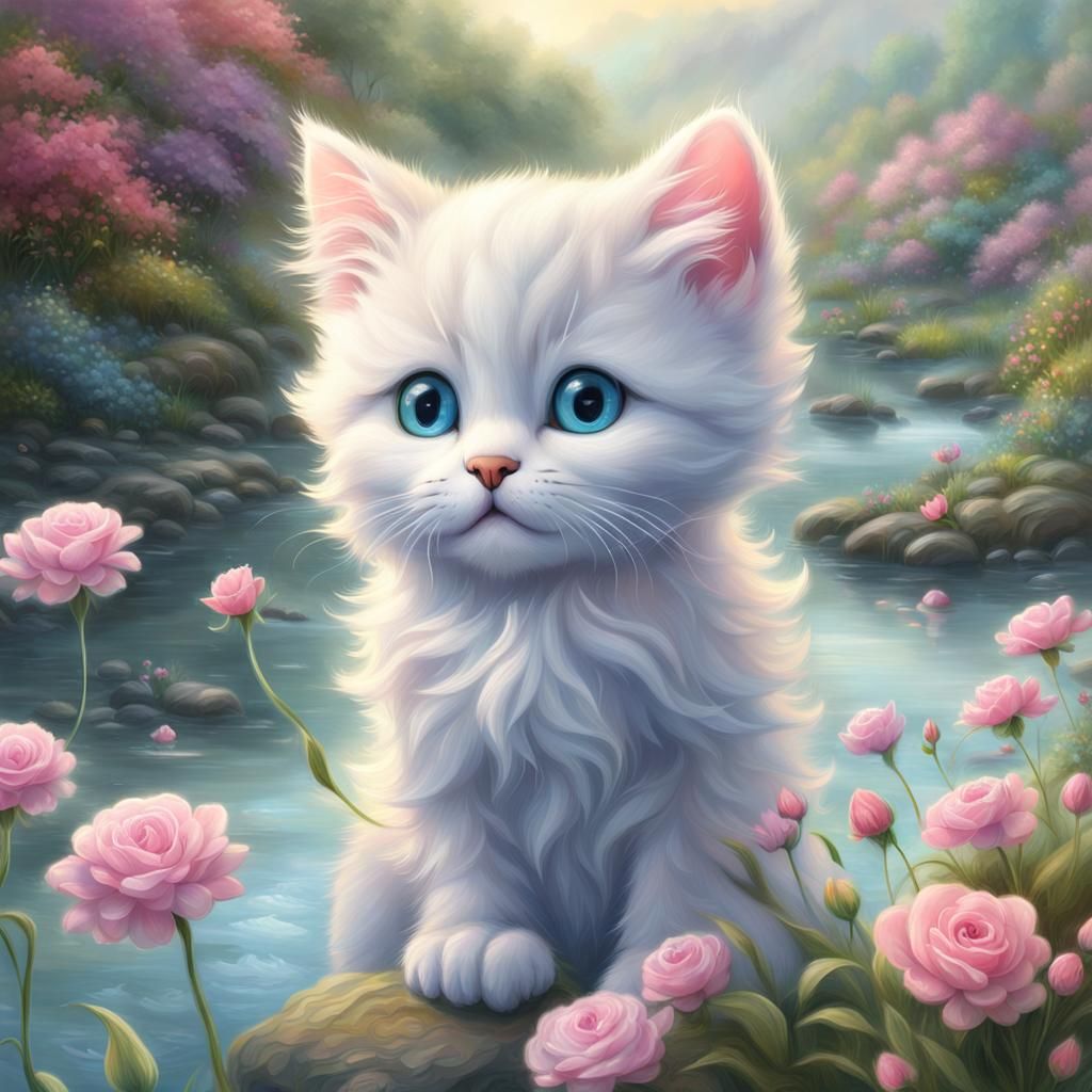 Cute Kawaii Kitten in Ethereal Pastel Fantasy Art