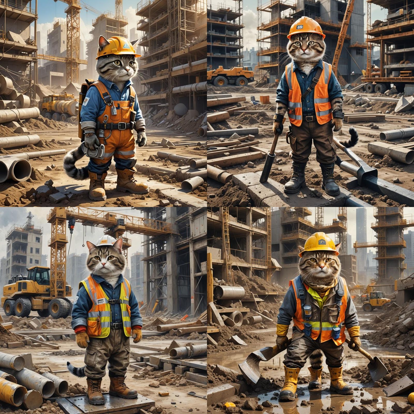 Cat Construction Worker Detailed Matte Painting