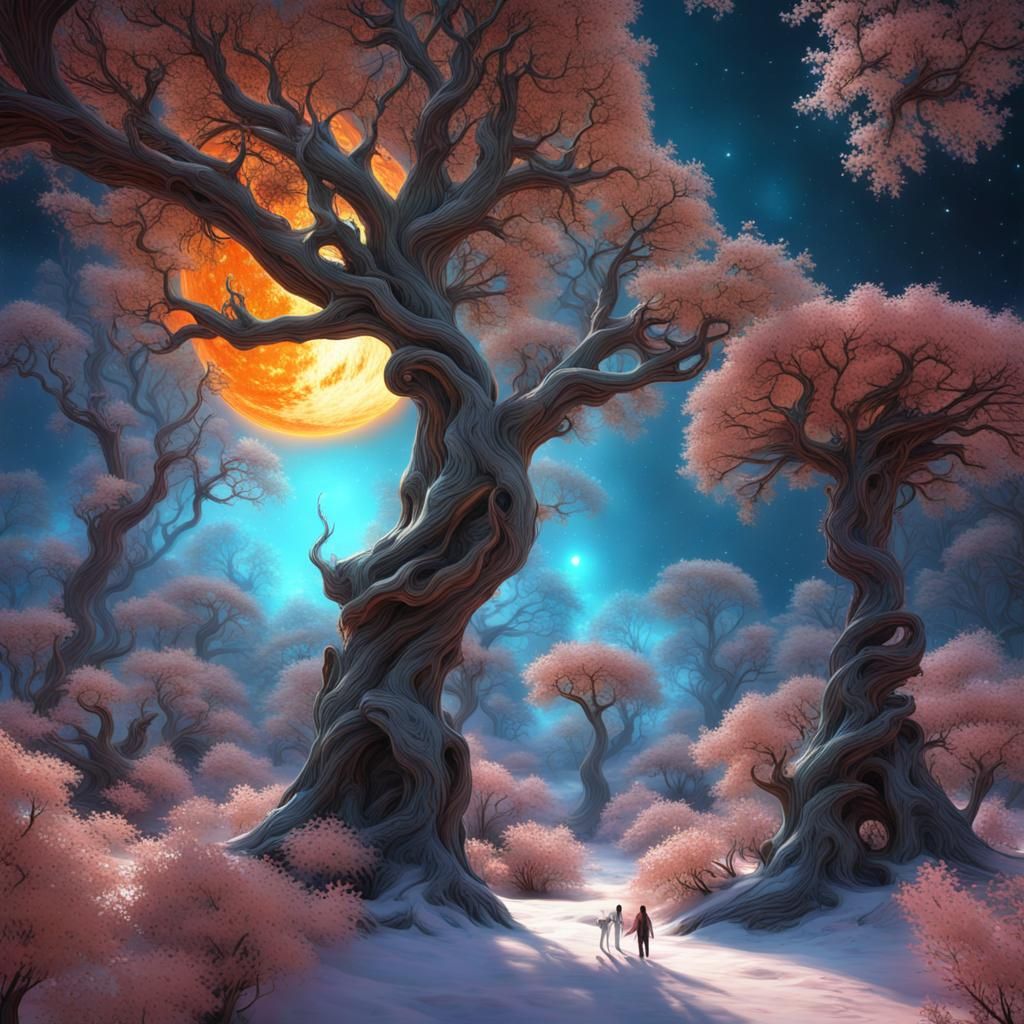 Surreal Exoplanet Garden with Fractal Trees