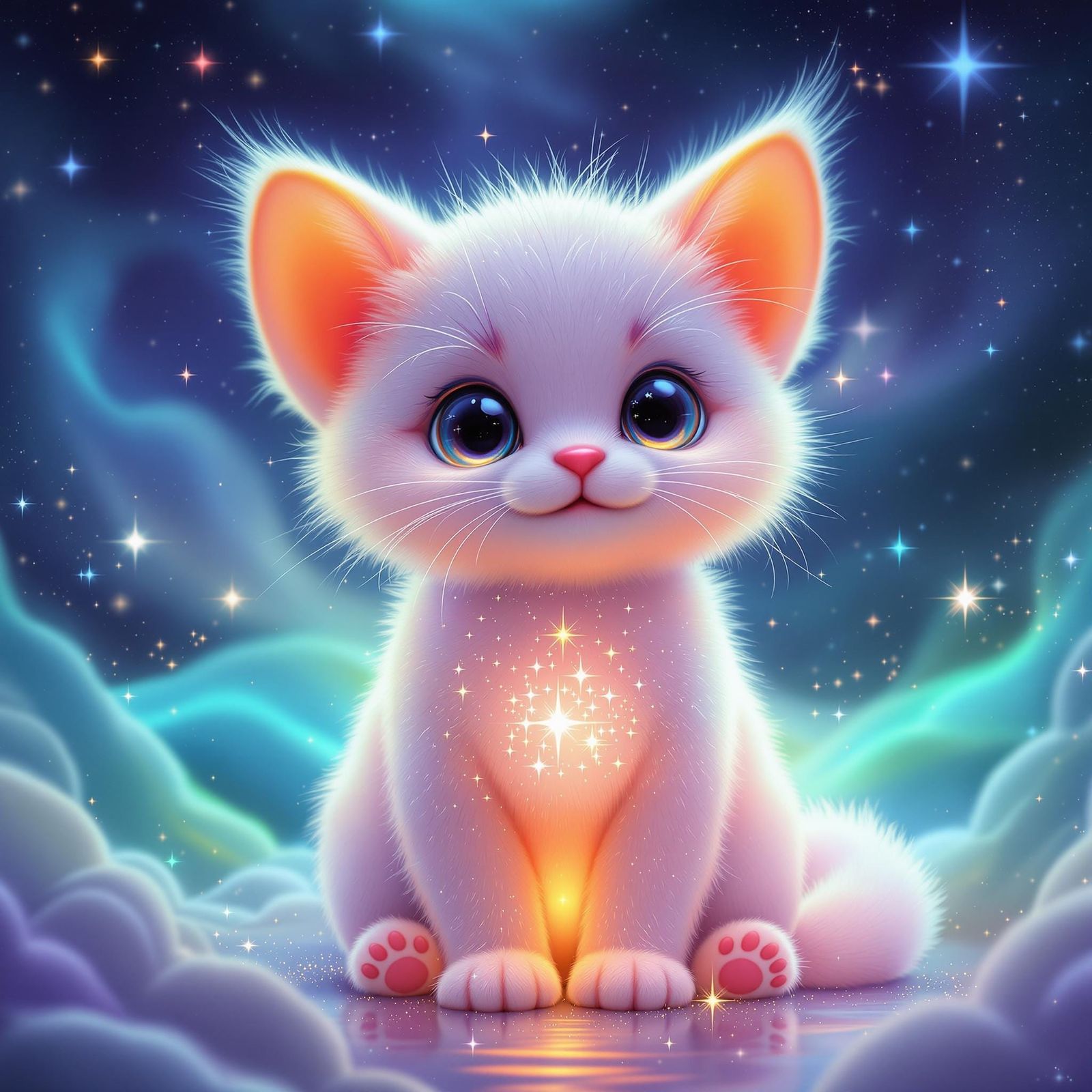 Pastel Galactic Glow-Cub in Dreamy Cosmic Scene