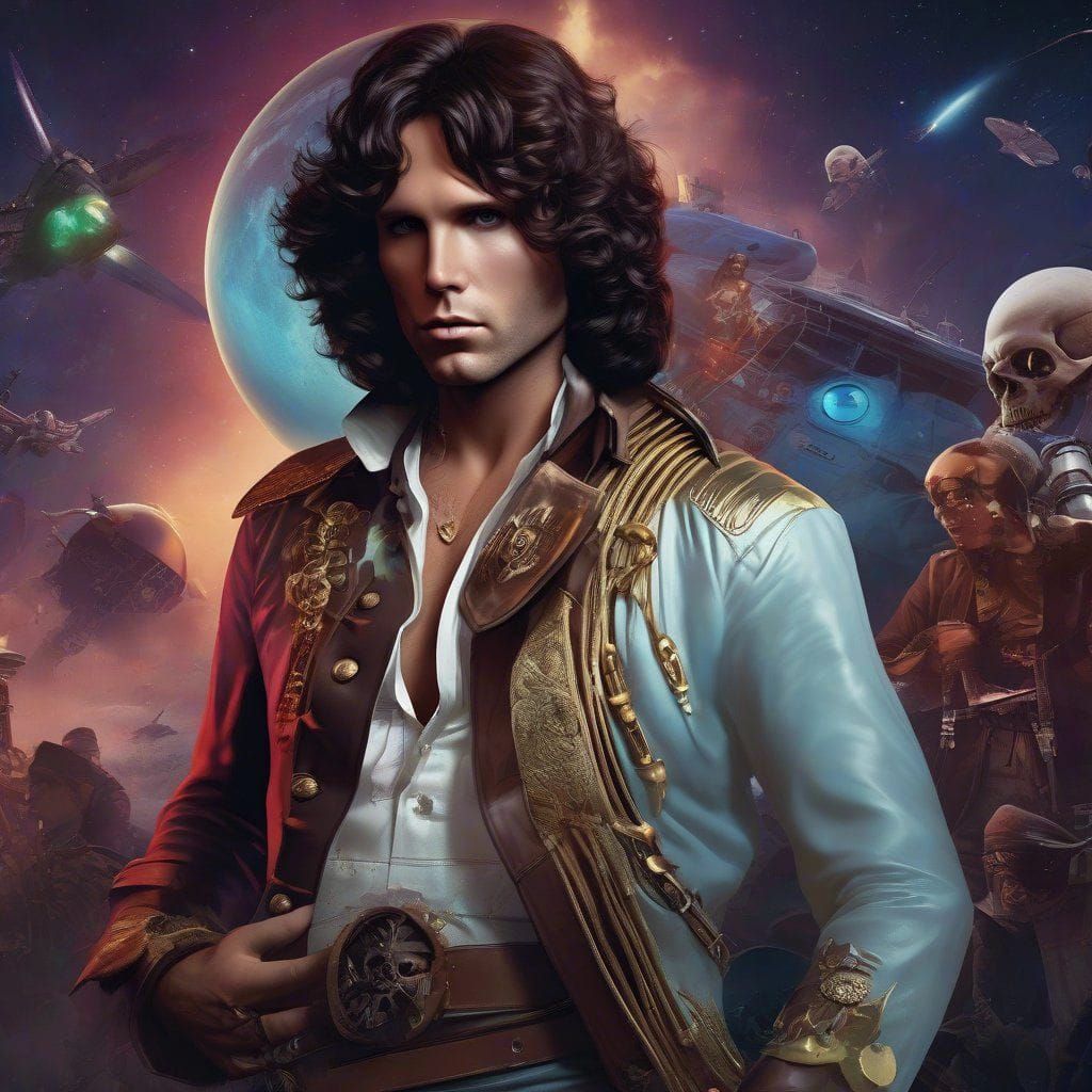 Portrait of Jim Morrison as Space Pirate Captain Harlock from disney movie "Pirates of the space". Intricate _details. E...
