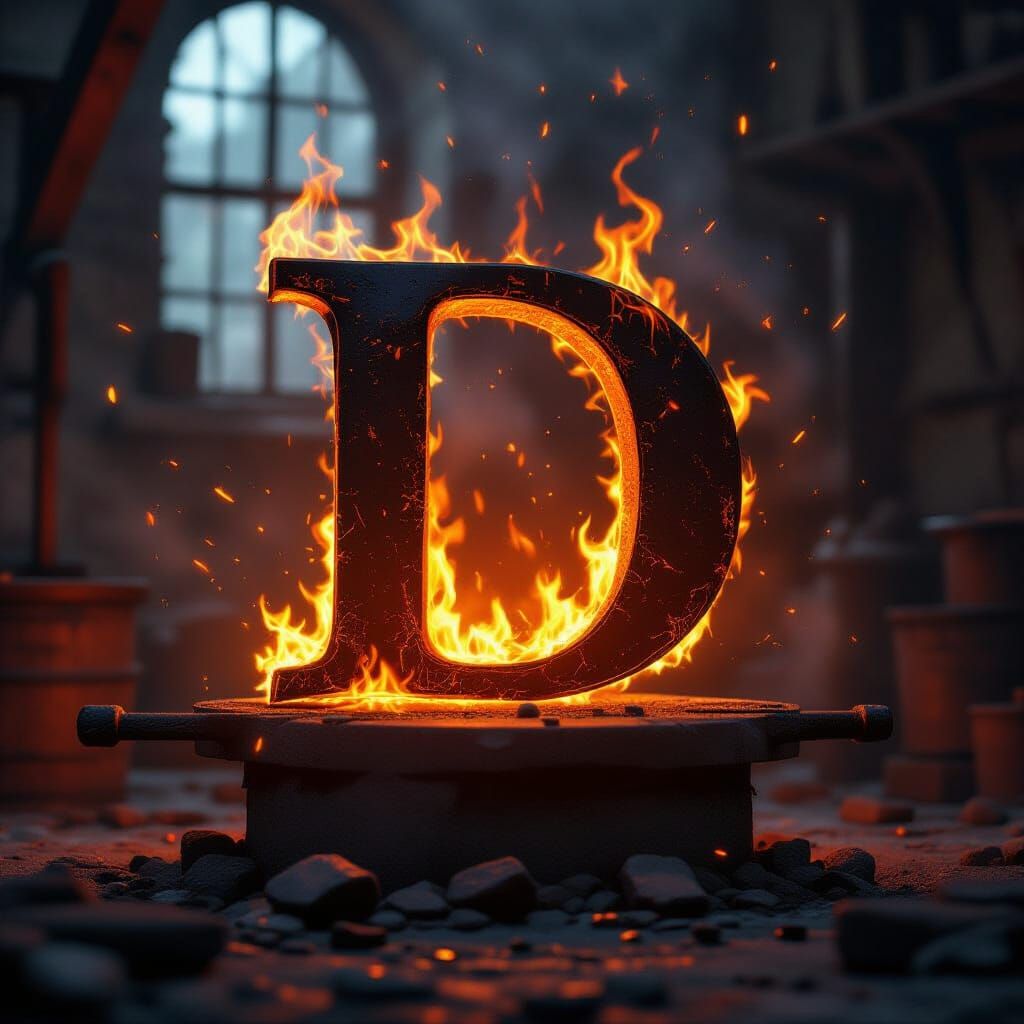 Fiery Letter D in Dynamic Forge Lighting