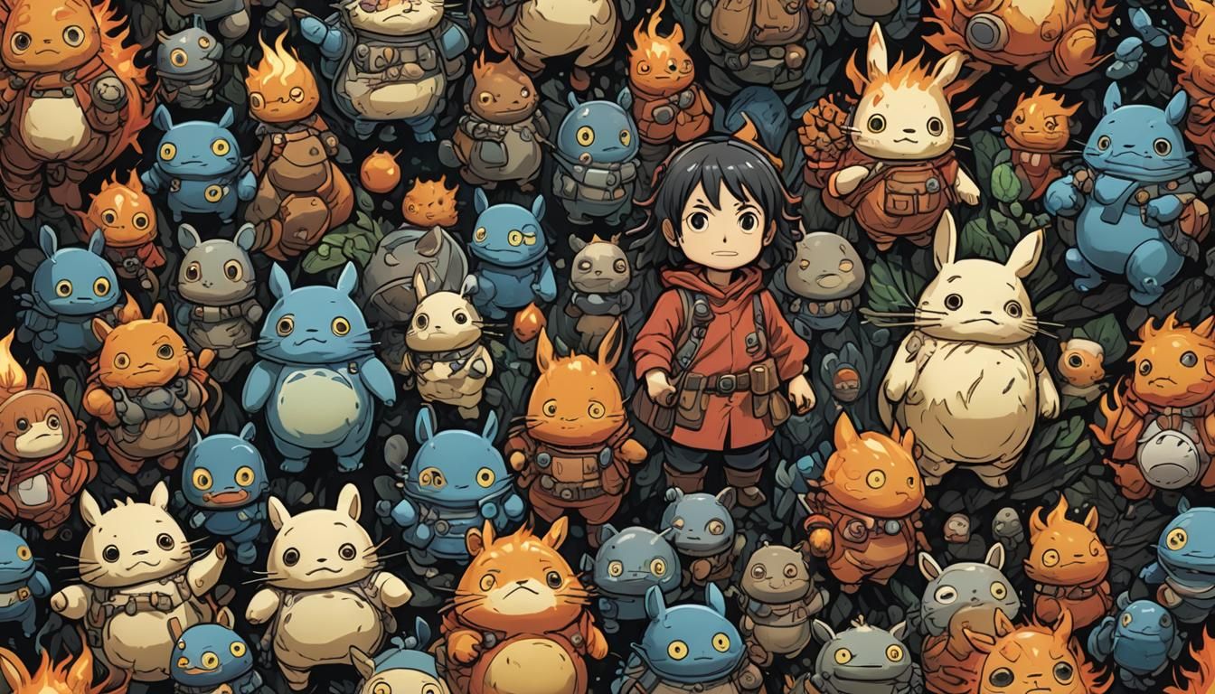 Fiery Cute Cartoon Ghibli Figure Illustration