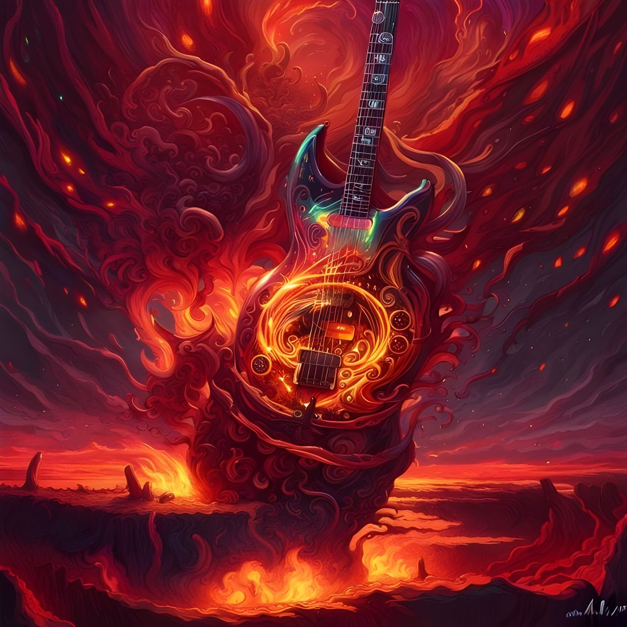 Flaming Biopunk Guitar in Opalescent Colors