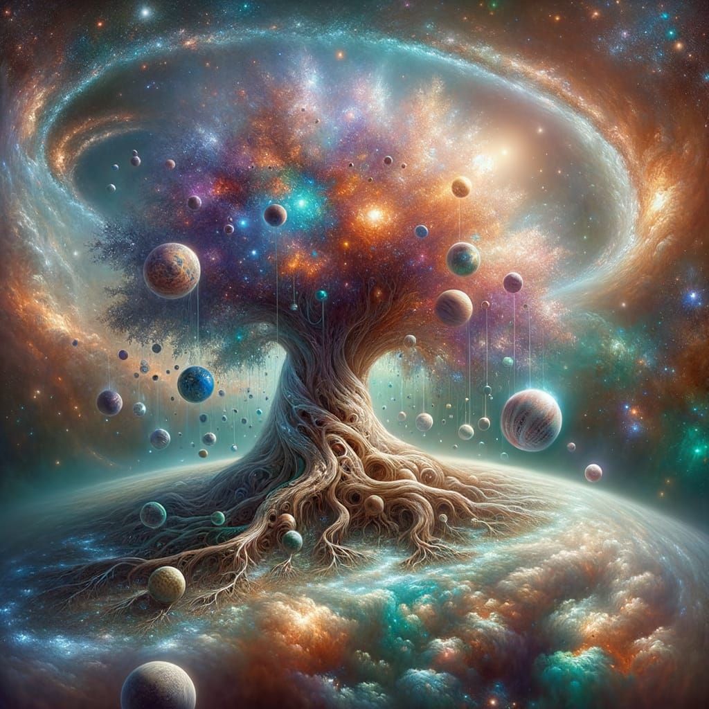 Ethereal Tree of the Cosmos in Vibrant Hues