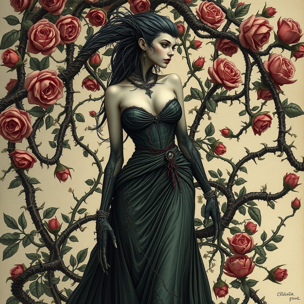 Mutant Rose Lady in Dark Biomechanical Style