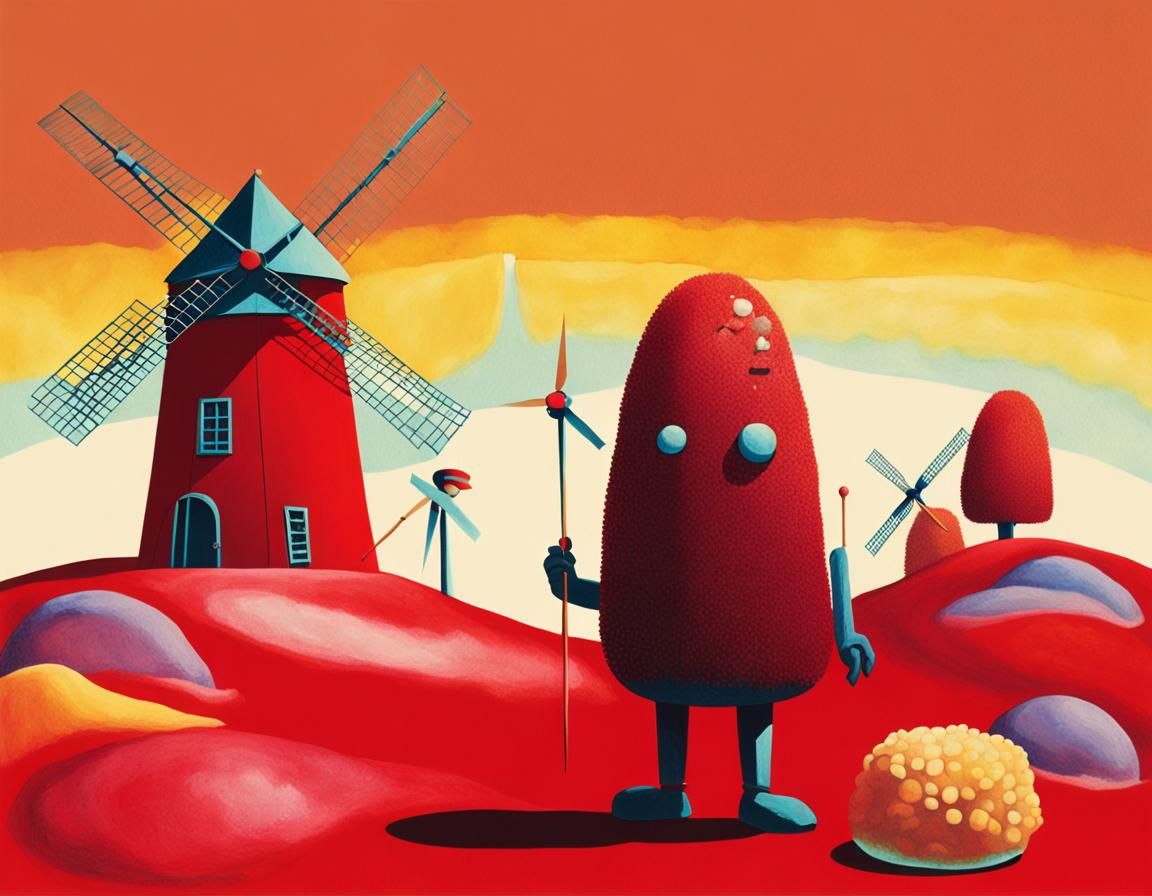 Jelly Creature Guards Sponge Cake Windmill in Gouache
