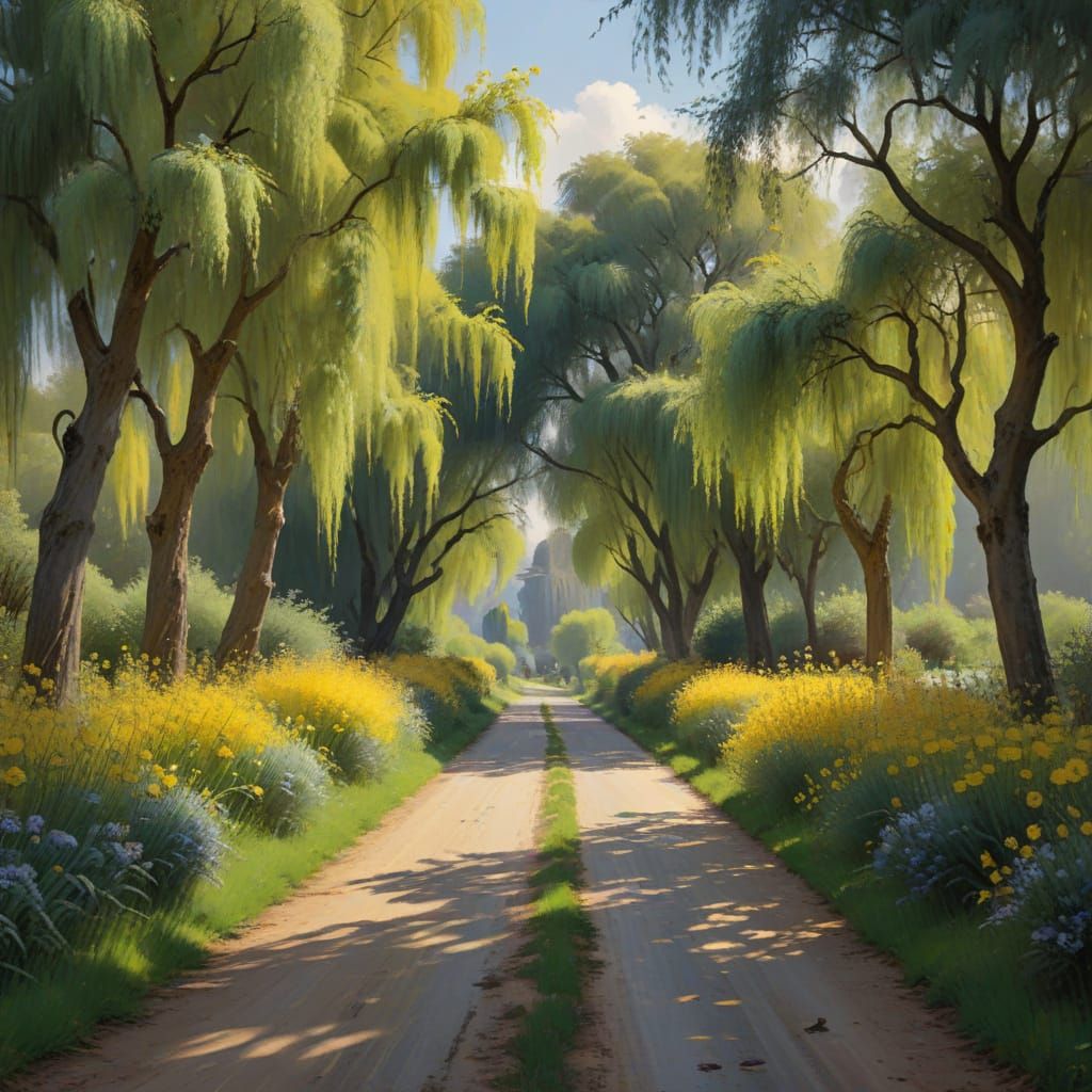 Impressionist Masterpiece: Serene Lane in Springtime