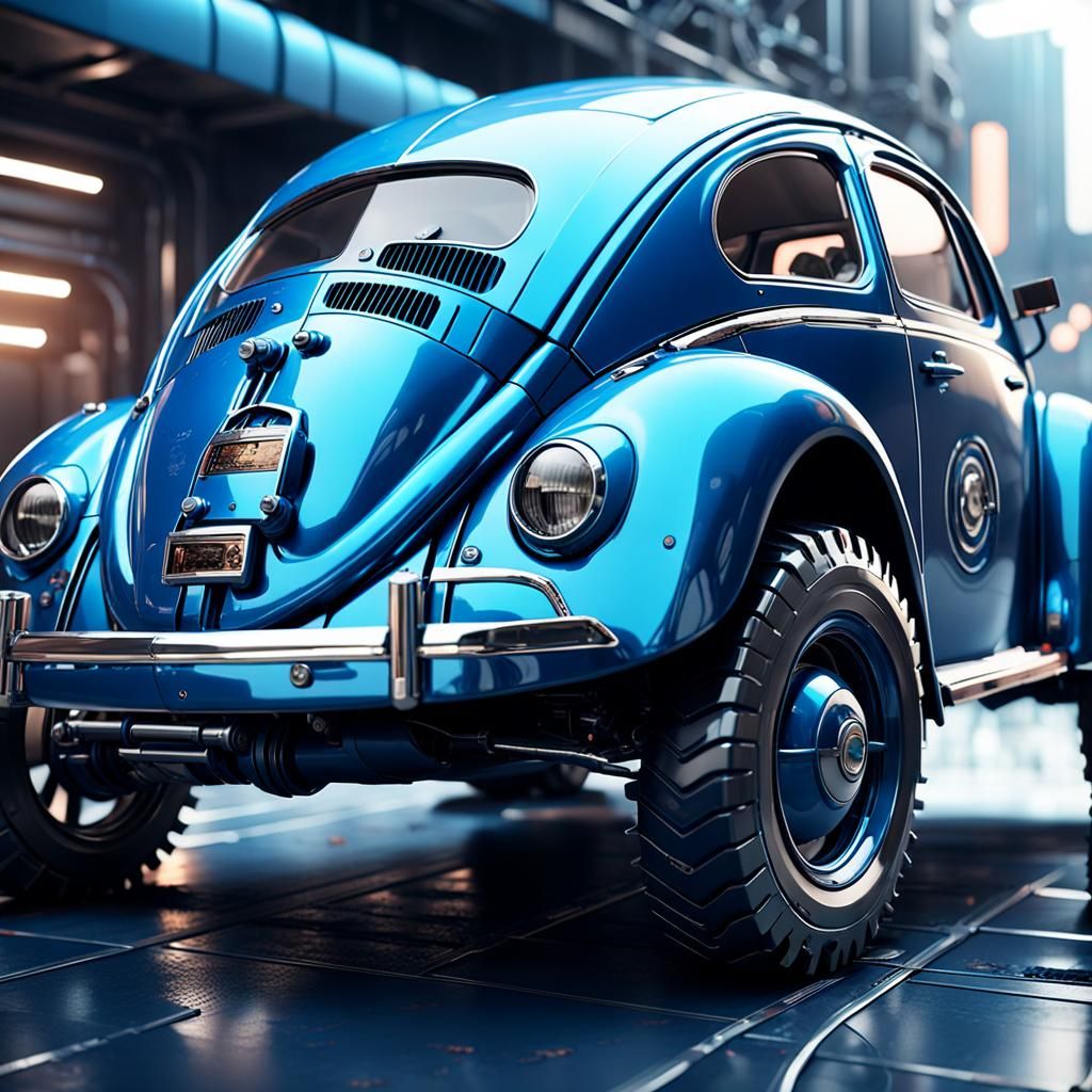 Retro Blue Beetle with Sci-Fi Details