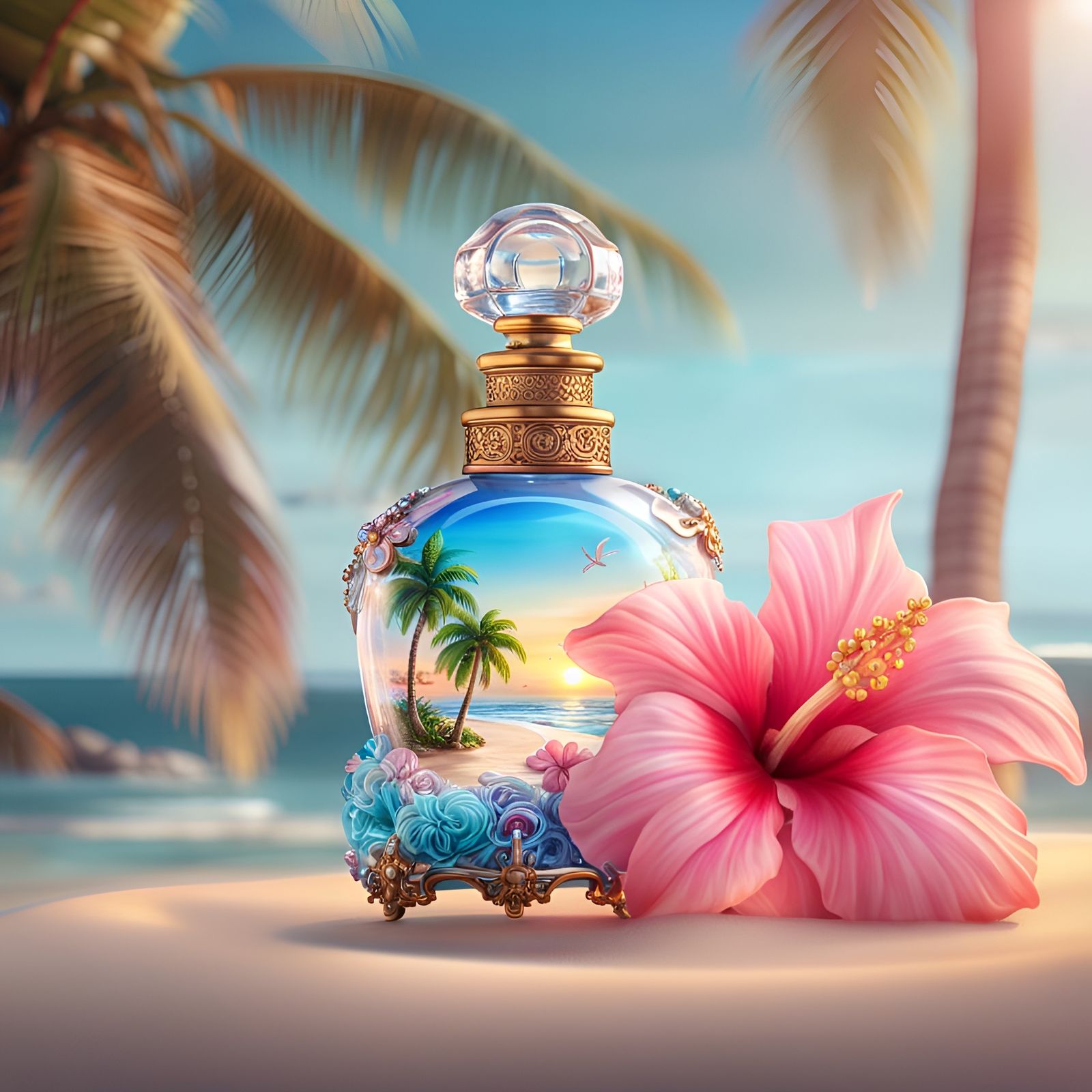 Dream Vacation Beach Landscape in a Perfume Bottle - "The Scent of Freedom"