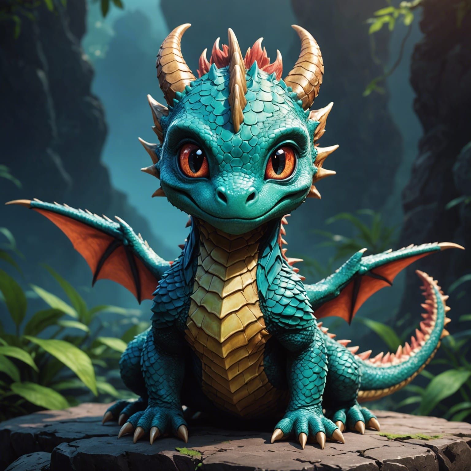 Cute Cel-Shaded Baby Dragon in Anime Style