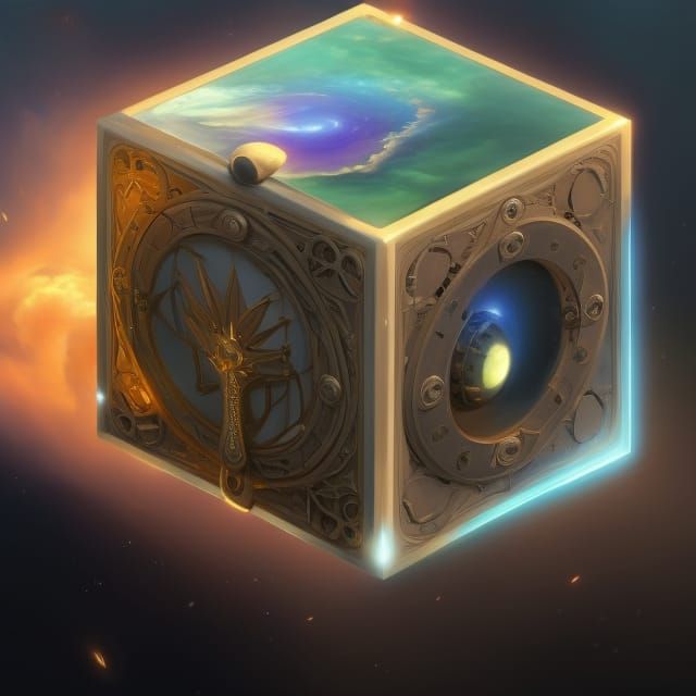 Celestial Magic Cube: Hyperrealistic Digital Art