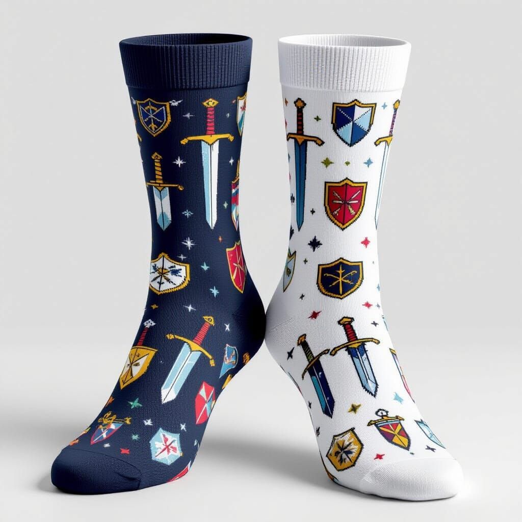 a sock design with little swords and shields