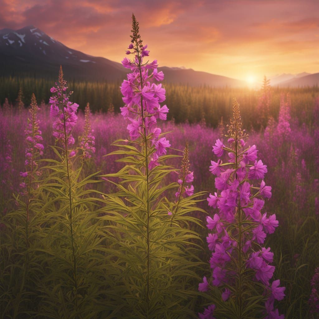 Alaska Fireweed Fluff in Golden Hour Light