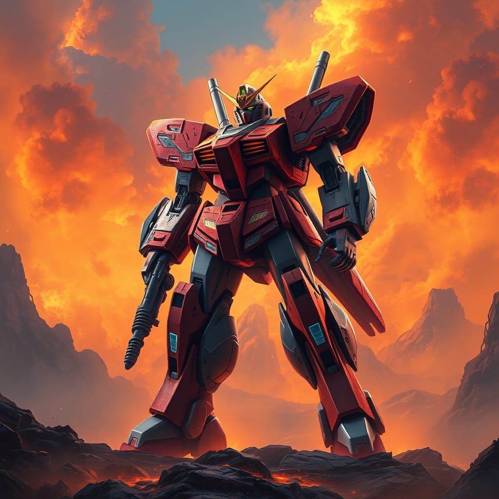 Gundam Magma Rex in Fiery Landscape