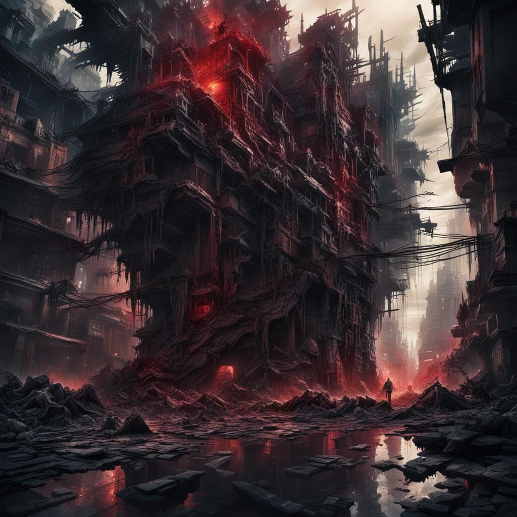 Abstract Horror: Fractured Lines and Bleeding Colors