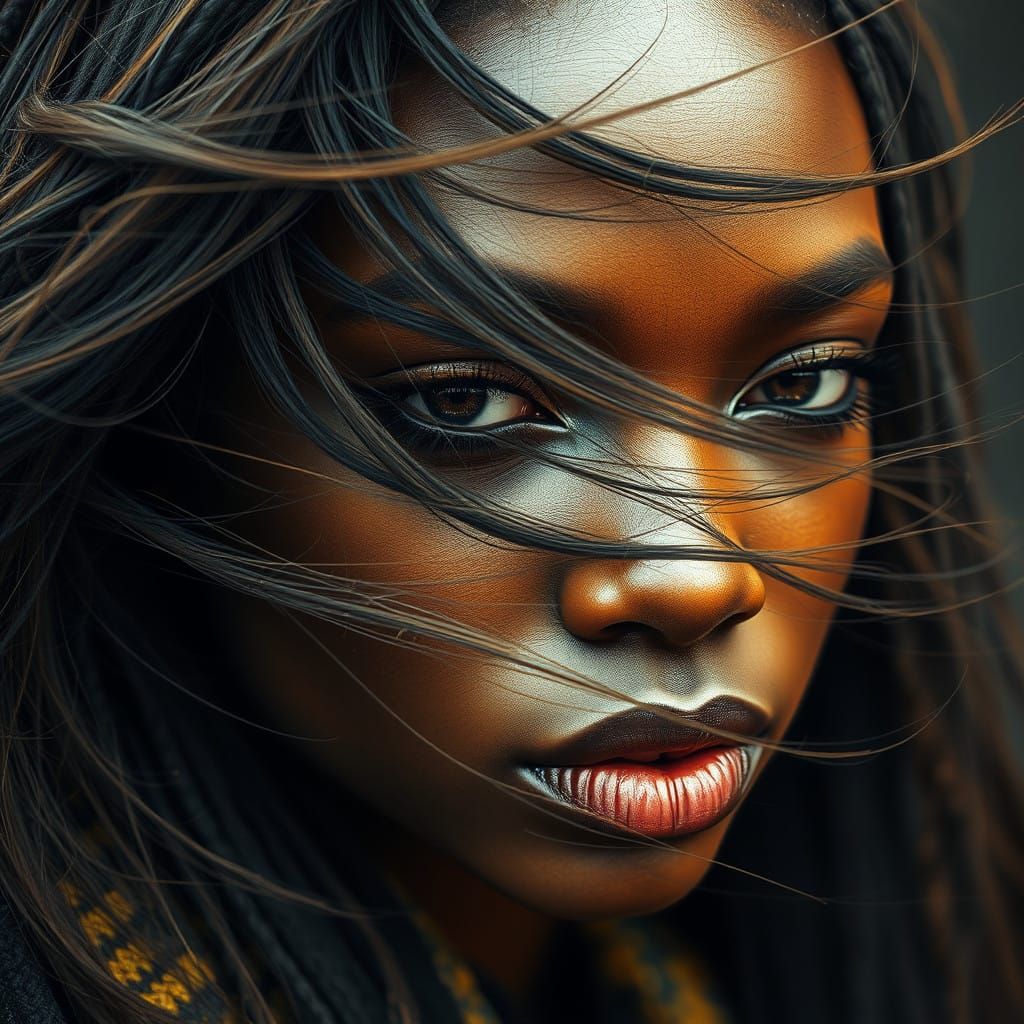 African Woman Portrait in Detailed Matte Painting Style